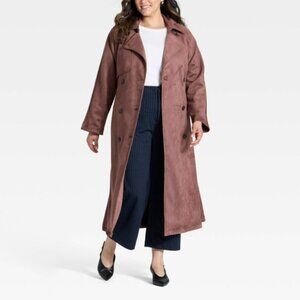 Faux-suede Trench Coat